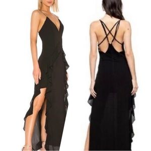 TJD THE JETSET DIARIES LIGHT MY FIRE BLACK CHIFFON POLYESTER MAXI DRESS SMALL